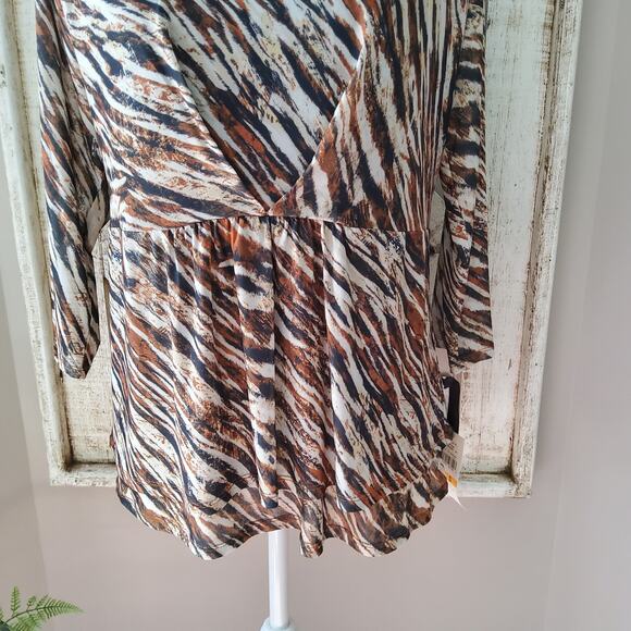 Emaline Women's Barcelona Layered Peplum Twist Font Top in Animal Print Zebra - Picture 4 of 10